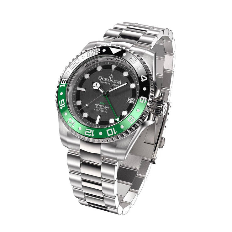 Oceaneva Deep Marine Explorer GMT Automatic 1250M Pro Diver Green Black - Watches.com - BK.GR.NH.BK.GMT.ST