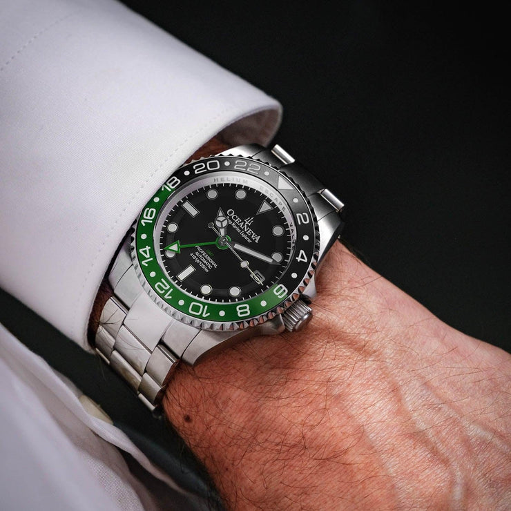 Oceaneva Deep Marine Explorer GMT Automatic 1250M Pro Diver Green Black - Watches.com - BK.GR.NH.BK.GMT.ST