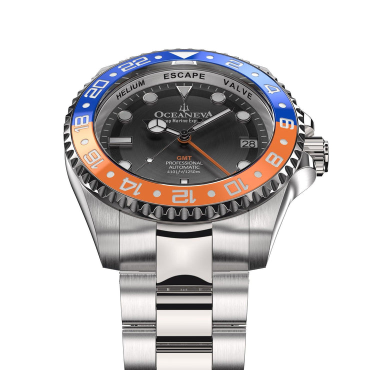 Oceaneva Deep Marine Explorer GMT Automatic 1250M Pro Diver Orange Blue - Watches.com - BK.BL.NH.OY.GMT.ST