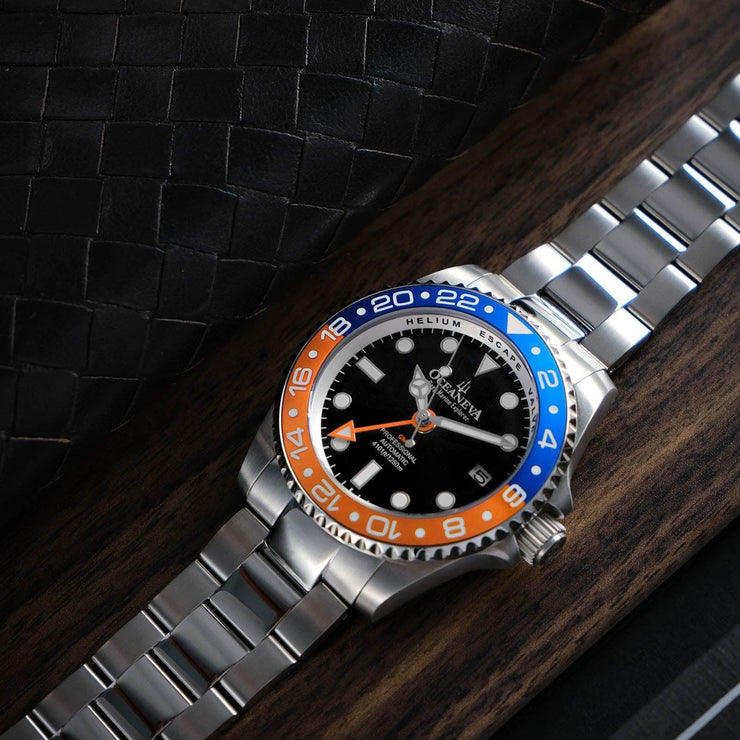 Oceaneva Deep Marine Explorer GMT Automatic 1250M Pro Diver Orange Blue - Watches.com - BK.BL.NH.OY.GMT.ST