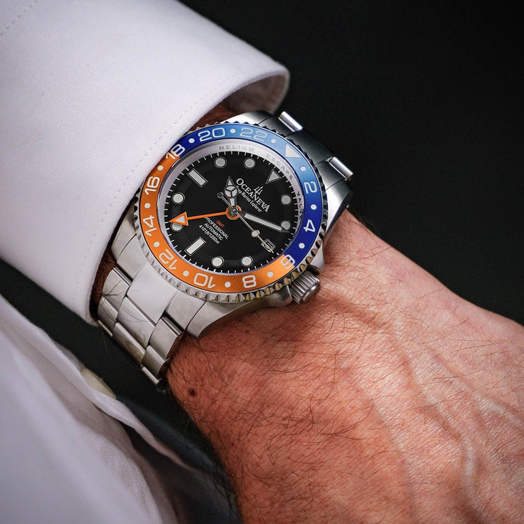 Oceaneva Deep Marine Explorer GMT Automatic 1250M Pro Diver Orange Blue - Watches.com - BK.BL.NH.OY.GMT.ST