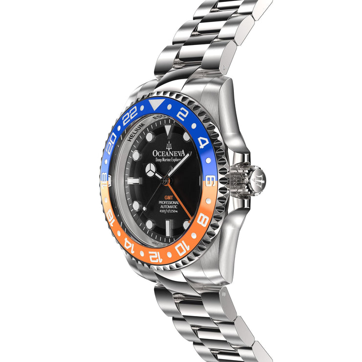 Oceaneva Deep Marine Explorer GMT Automatic 1250M Pro Diver Orange Blue - Watches.com - BK.BL.NH.OY.GMT.ST