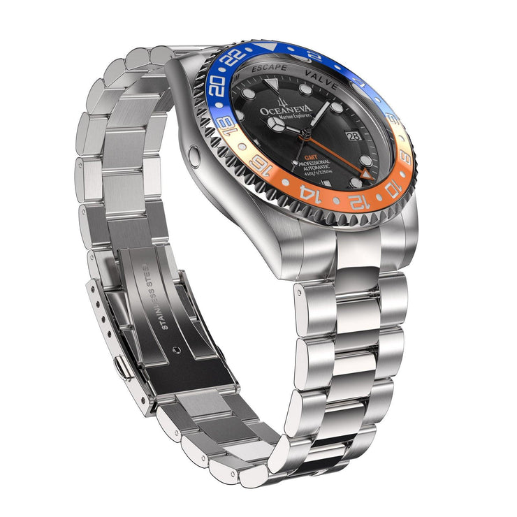 Oceaneva Deep Marine Explorer GMT Automatic 1250M Pro Diver Orange Blue - Watches.com - BK.BL.NH.OY.GMT.ST