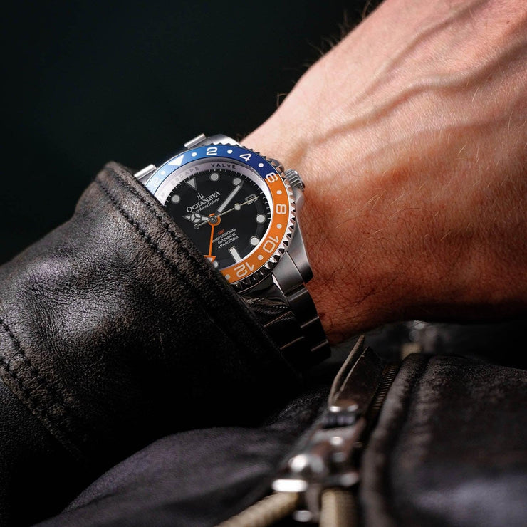 Oceaneva Deep Marine Explorer GMT Automatic 1250M Pro Diver Orange Blue - Watches.com - BK.BL.NH.OY.GMT.ST