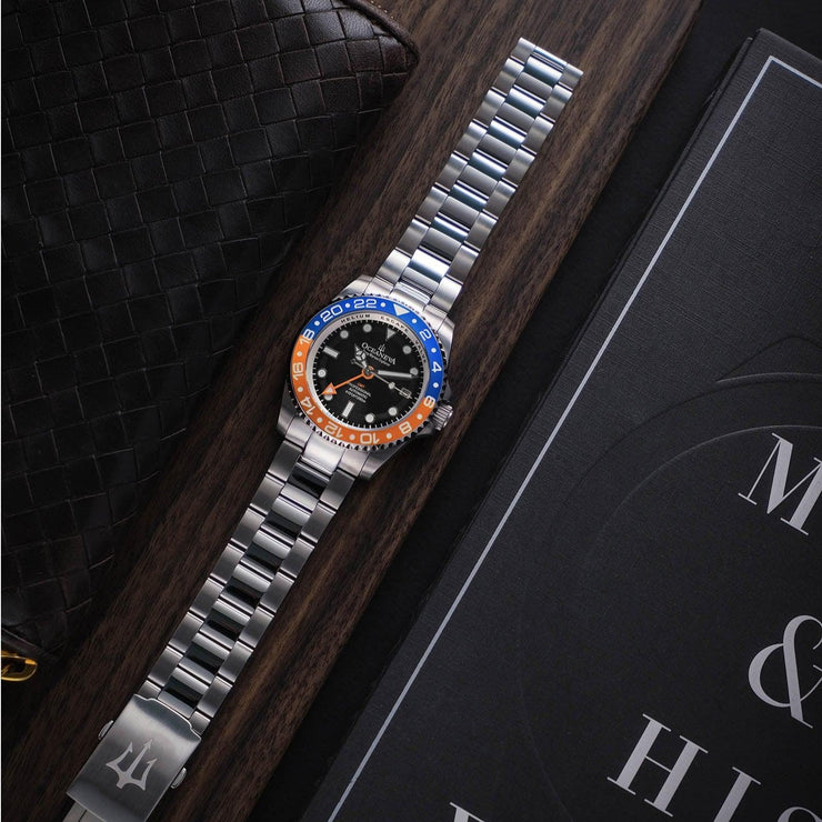 Oceaneva Deep Marine Explorer GMT Automatic 1250M Pro Diver Orange Blue - Watches.com - BK.BL.NH.OY.GMT.ST