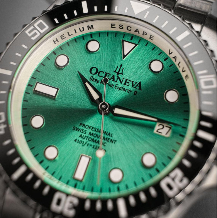 Oceaneva Deep Marine Explorer II Automatic 1250M Pro Diver Aquamarine Limited Edition - Watches.com - BKII200AQST