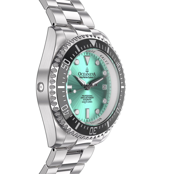 Oceaneva Deep Marine Explorer II Automatic 1250M Pro Diver Aquamarine Limited Edition - Watches.com - BKII200AQST