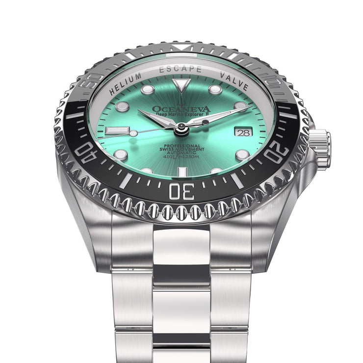 Oceaneva Deep Marine Explorer II Automatic 1250M Pro Diver Aquamarine Limited Edition - Watches.com - BKII200AQST