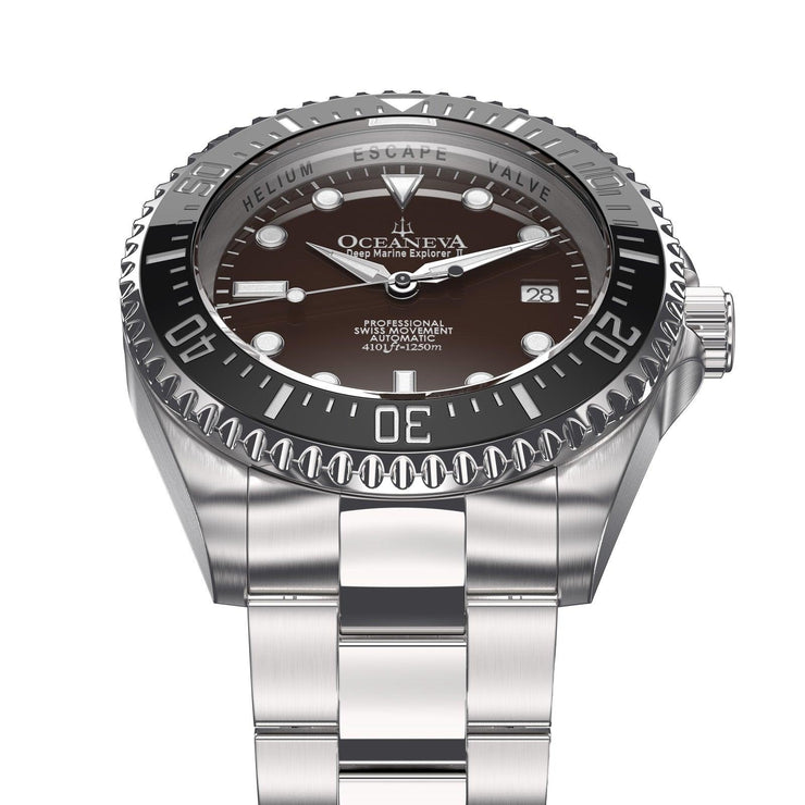 Oceaneva Deep Marine Explorer II Automatic 1250M Pro Diver Black Brown Limited Edition - Watches.com - BKII200BRST