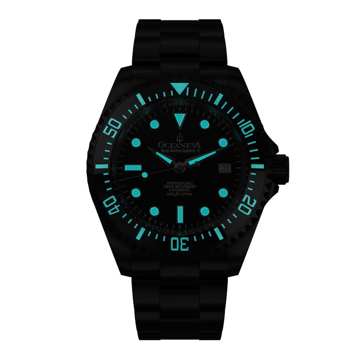 Oceaneva Deep Marine Explorer II Automatic 1250M Pro Diver Black Dial Black IP Limited Edition - Watches.com - BKIIB - BKIP