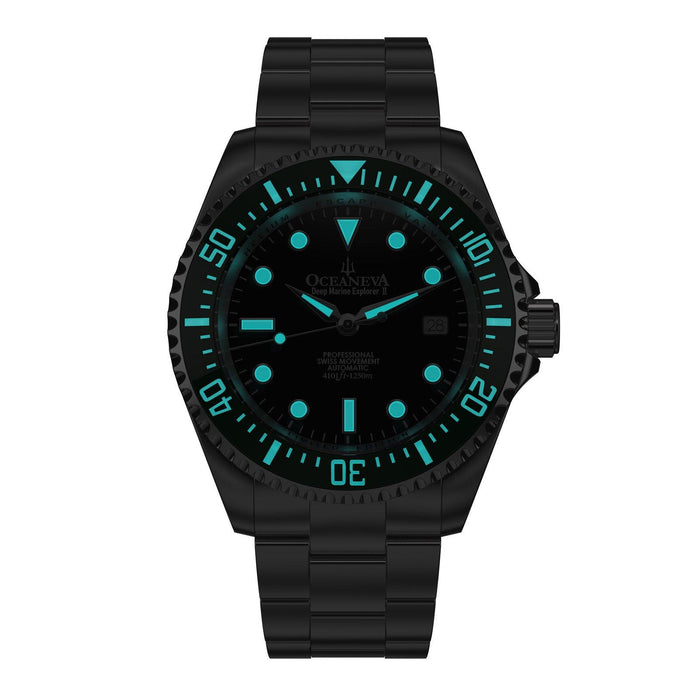 Oceaneva Deep Marine Explorer II Automatic 1250M Pro Diver Black Green Limited Edition angled shot picture