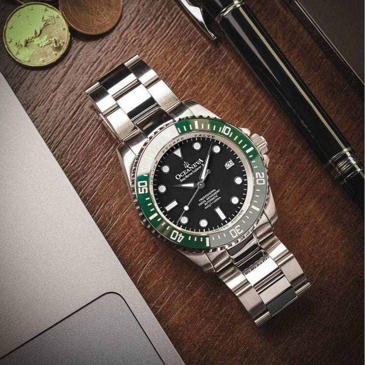 Oceaneva Deep Marine Explorer II Automatic 1250M Pro Diver Black Green Limited Edition - Watches.com - GRII200BKST