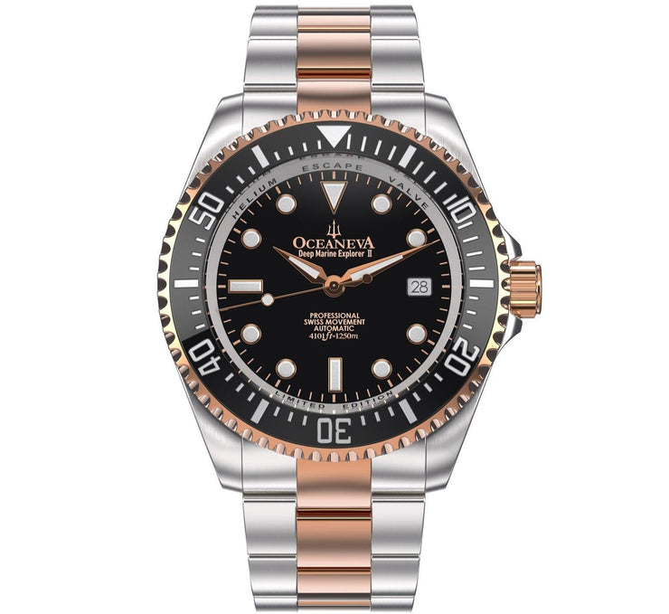 Oceaneva Deep Marine Explorer II Automatic 1250M Pro Diver Black Rose Gold Limited Edition - Watches.com - BKII200BKSTRGD