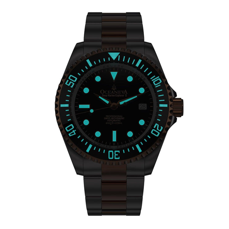 Oceaneva Deep Marine Explorer II Automatic 1250M Pro Diver Black Rose Gold Limited Edition - Watches.com - BKII200BKSTRGD