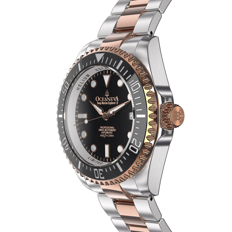 Oceaneva Deep Marine Explorer II Automatic 1250M Pro Diver Black Rose Gold Limited Edition - Watches.com - BKII200BKSTRGD