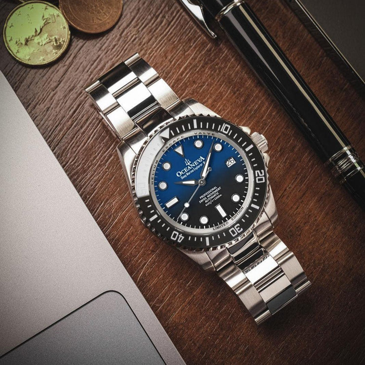 Oceaneva Deep Marine Explorer II Automatic 1250M Pro Diver Blue Black Limited Edition - Watches.com - BKIIHBLBST