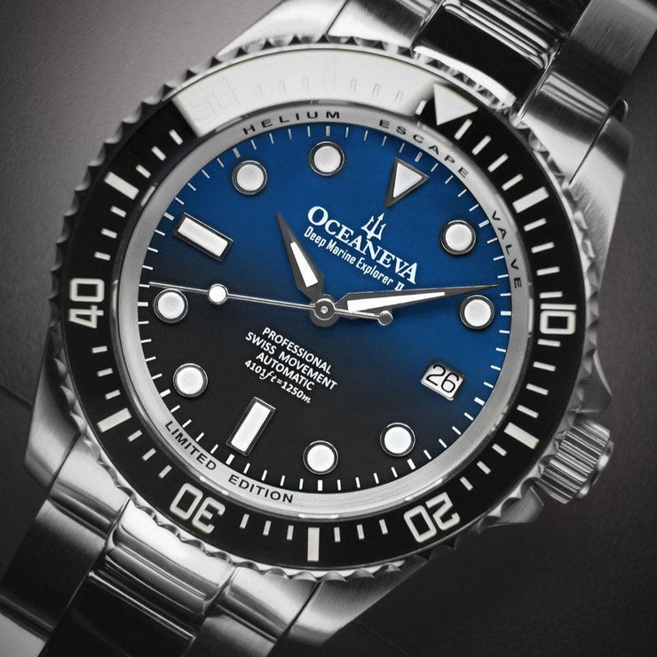 Oceaneva Deep Marine Explorer II Automatic 1250M Pro Diver Blue Black Limited Edition - Watches.com - BKIIHBLBST