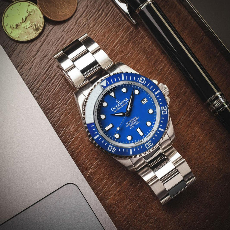 Oceaneva Deep Marine Explorer II Automatic 1250M Pro Diver Blue Limited Edition - Watches.com - BLII200BLST