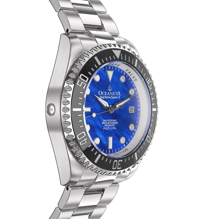 Oceaneva Deep Marine Explorer II Automatic 1250M Pro Diver Blue Mother Of Pearl Limited Edition - Watches.com - BKII200BLMOPST