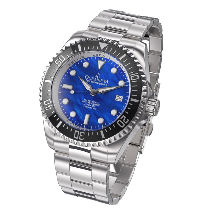 Oceaneva Deep Marine Explorer II Automatic 1250M Pro Diver Blue Mother Of Pearl Limited Edition - Watches.com - BKII200BLMOPST