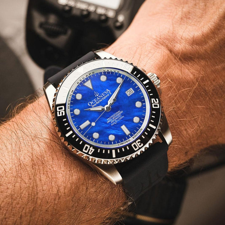 Oceaneva Deep Marine Explorer II Automatic 1250M Pro Diver Blue Mother Of Pearl Limited Edition - Watches.com - BKII200BLMOPST