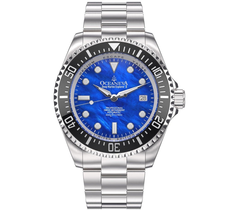 Oceaneva Deep Marine Explorer II Automatic 1250M Pro Diver Blue Mother Of Pearl Limited Edition - Watches.com - BKII200BLMOPST