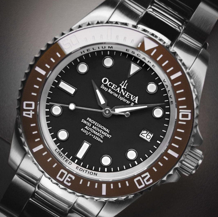 Oceaneva Deep Marine Explorer II Automatic 1250M Pro Diver Brown Black Limited Edition - Watches.com - BRII200BKST