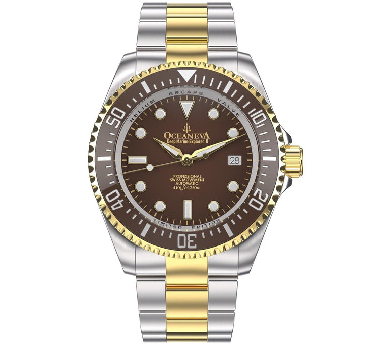 Oceaneva Deep Marine Explorer II Automatic 1250M Pro Diver Brown Yellow Gold Limited Edition - Watches.com - BRII200BRSTGD