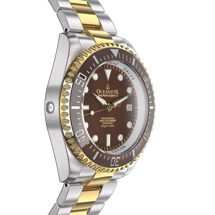 Oceaneva Deep Marine Explorer II Automatic 1250M Pro Diver Brown Yellow Gold Limited Edition - Watches.com - BRII200BRSTGD