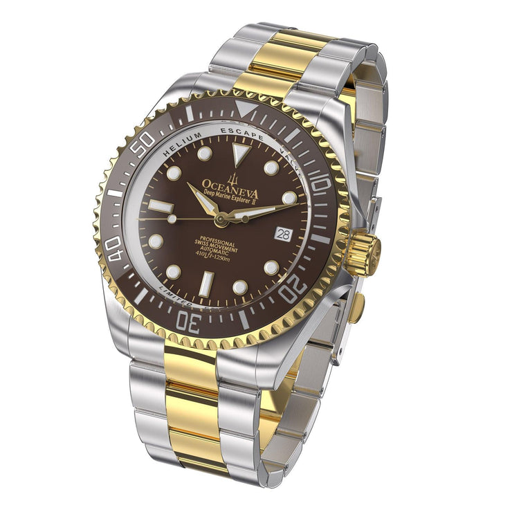 Oceaneva Deep Marine Explorer II Automatic 1250M Pro Diver Brown Yellow Gold Limited Edition - Watches.com - BRII200BRSTGD