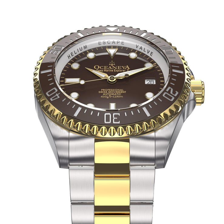 Oceaneva Deep Marine Explorer II Automatic 1250M Pro Diver Brown Yellow Gold Limited Edition - Watches.com - BRII200BRSTGD