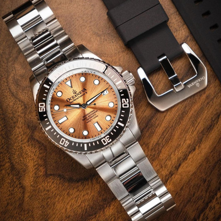 Oceaneva Deep Marine Explorer II Automatic 1250M Pro Diver Copper Burst - Watches.com - BKII200SLST