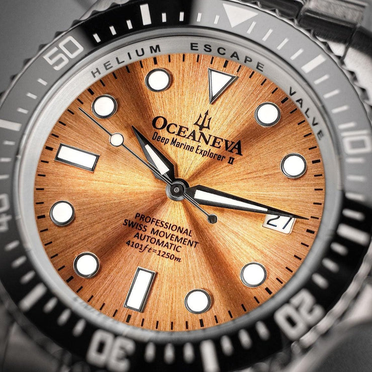 Oceaneva Deep Marine Explorer II Automatic 1250M Pro Diver Copper Burst - Watches.com - BKII200SLST