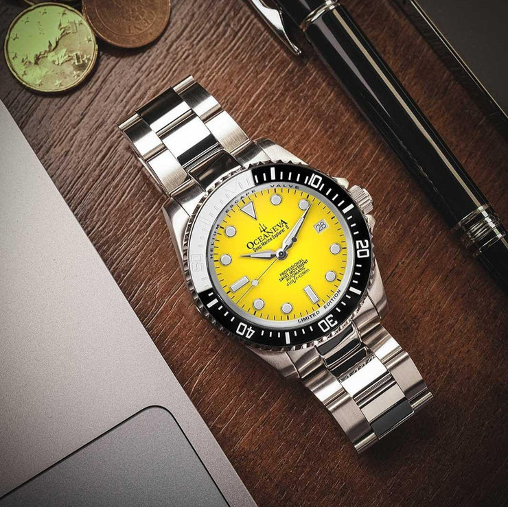 Oceaneva Deep Marine Explorer II Automatic 1250M Pro Diver Yellow Limited Edition - Watches.com - BKII200YLST