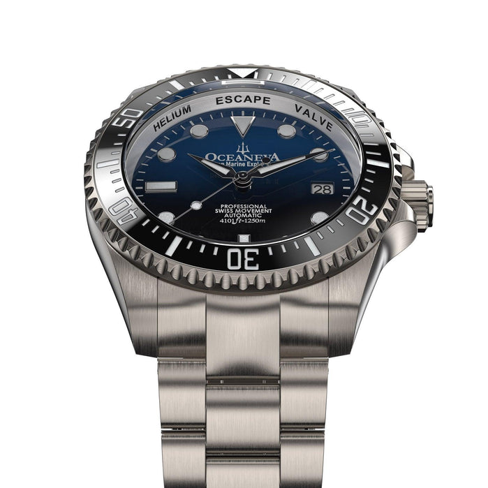 Oceaneva Titanium Deep Marine Explorer II Automatic 1250M Blue Black angled shot picture