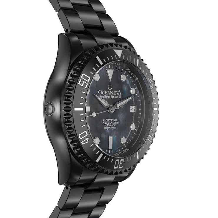 Oceaneva Deep Marine Explorer III Automatic 3000M Pro Diver Black Gray Mother Of Pearl Limited Edition - Watches.com - BKIIIGMMP200BK