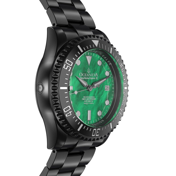 Oceaneva Deep Marine Explorer III Automatic 3000M Pro Diver Black Green Mother Of Pearl Limited Edition - Watches.com - BKIIIGRMP200BK