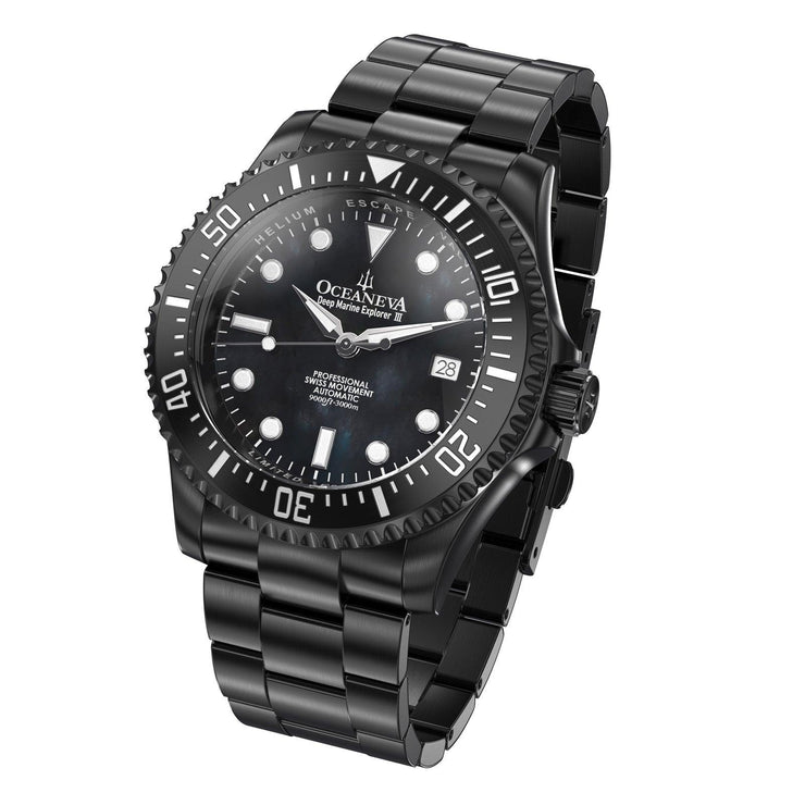 Oceaneva Deep Marine Explorer III Automatic 3000M Pro Diver Black Mother of Pearl Limited Edition - Watches.com - BKIIIBKMP200BK