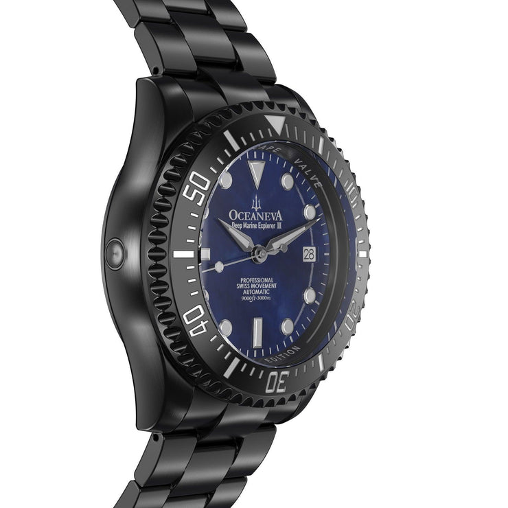 Oceaneva Deep Marine Explorer III Automatic 3000M Pro Diver Black Navy Mother Of Pearl Limited Edition - Watches.com - BKIIINBMP200BK