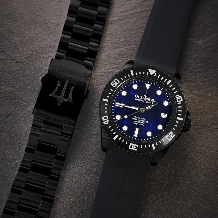 Oceaneva Deep Marine Explorer III Automatic 3000M Pro Diver Black Navy Mother Of Pearl Limited Edition - Watches.com - BKIIINBMP200BK