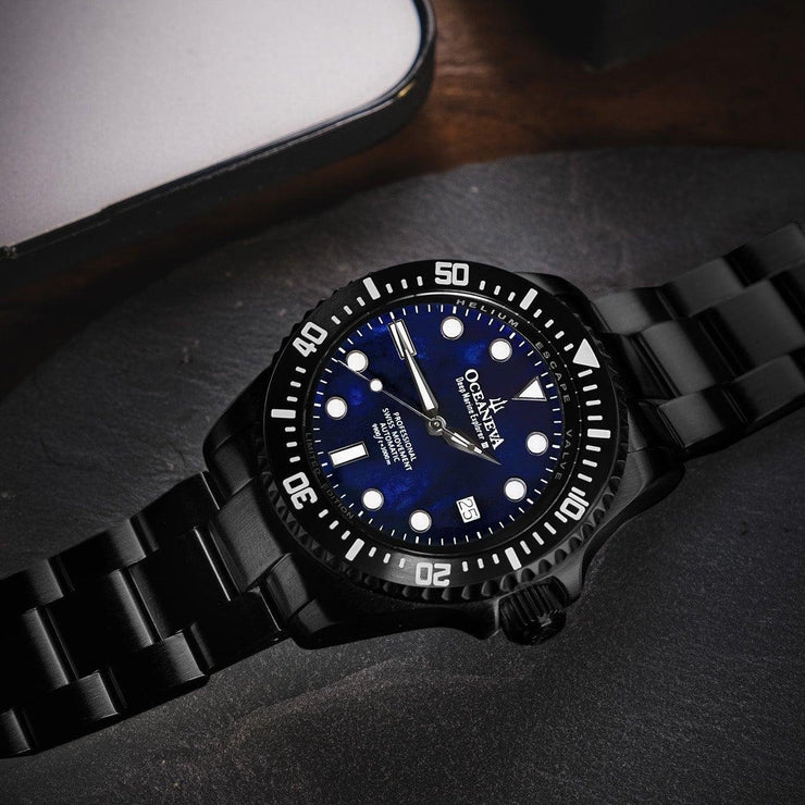 Oceaneva Deep Marine Explorer III Automatic 3000M Pro Diver Black Navy Mother Of Pearl Limited Edition - Watches.com - BKIIINBMP200BK