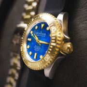 Oceaneva Deep Marine Explorer III Automatic 3000M Pro Diver Gold Blue Mother of Pearl Limited Edition - Watches.com - YGIIIBLMP200BK