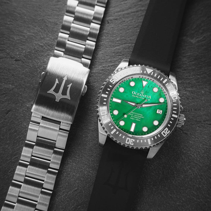 Oceaneva Deep Marine Explorer III Automatic 3000M Pro Diver Green Mother Of Pearl Limited Edition - Watches.com - STIIIGRMP200ST