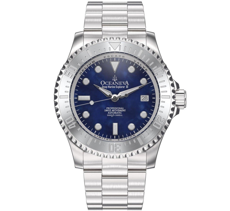 Oceaneva Deep Marine Explorer III Automatic 3000M Pro Diver Navy Mother Of Pearl Limited Edition - Watches.com - STIIINBMP200ST