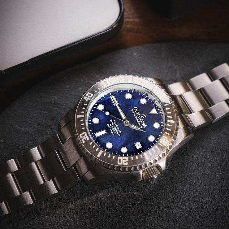 Oceaneva Deep Marine Explorer III Automatic 3000M Pro Diver Navy Mother Of Pearl Limited Edition - Watches.com - STIIINBMP200ST