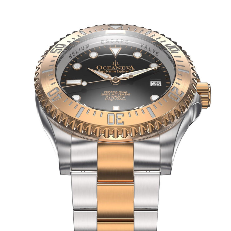 Oceaneva Deep Marine Explorer III Automatic 3000M Pro Diver Rose Gold Limited Edition - Watches.com - RGIIIBK200ST