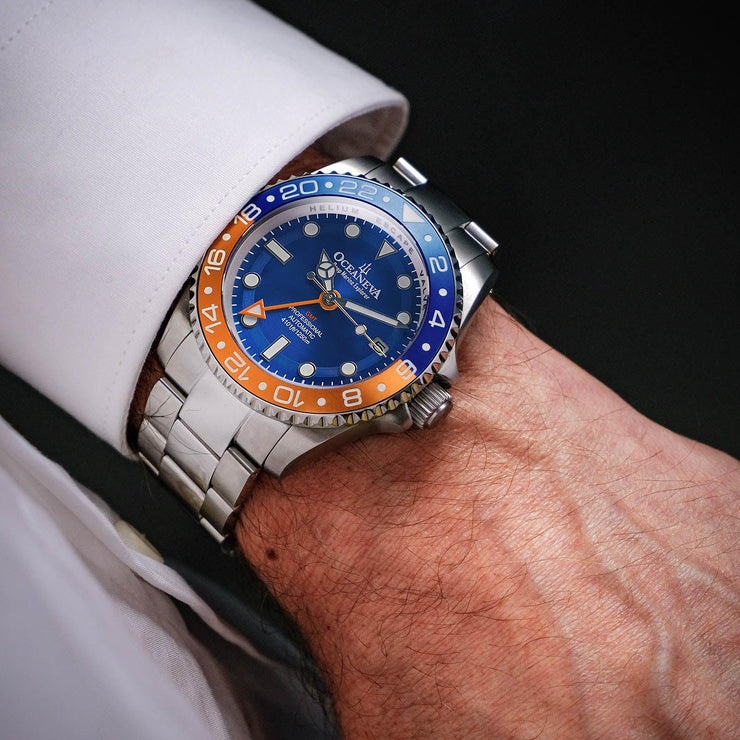 Oceaneva Deep Marine Explorer GMT Automatic 1250M Pro Diver Blue Orange