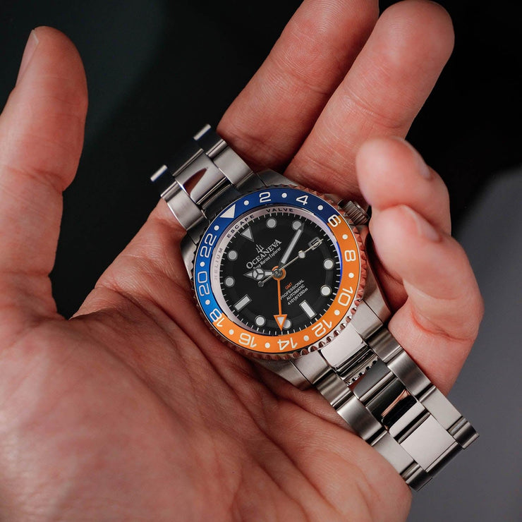 Oceaneva Deep Marine Explorer GMT Automatic 1250M Pro Diver Blue Orange