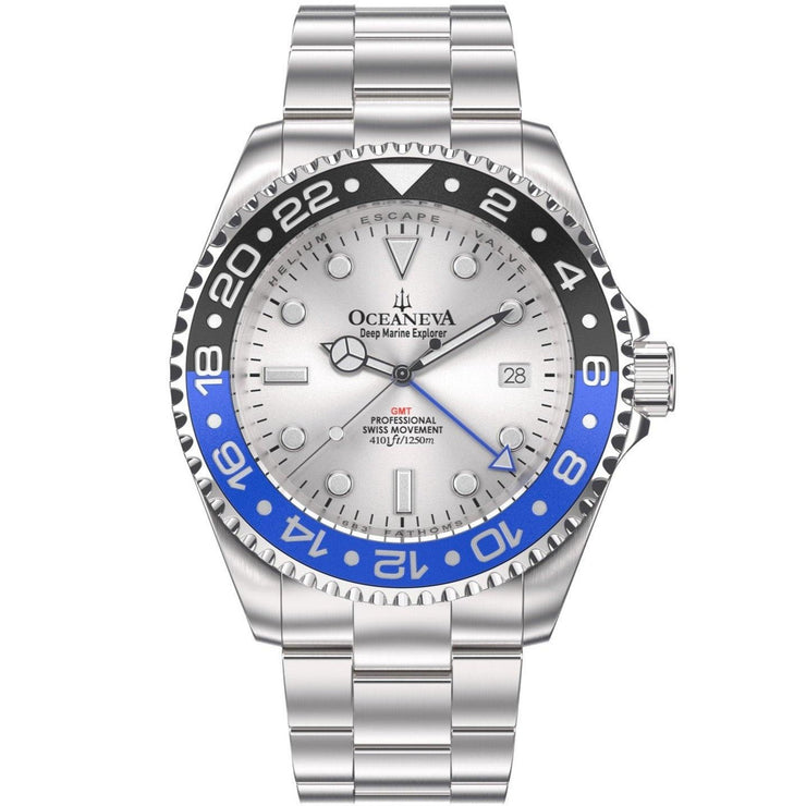 Oceaneva GMT Deep Marine Explorer 1250M Pro Diver Automatic Blue Silver