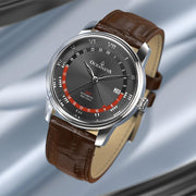 Oceaneva OceanTrek GMT 200m Automatic Black Brown - Watches.com - OTBK200M34NH - Brown Strap